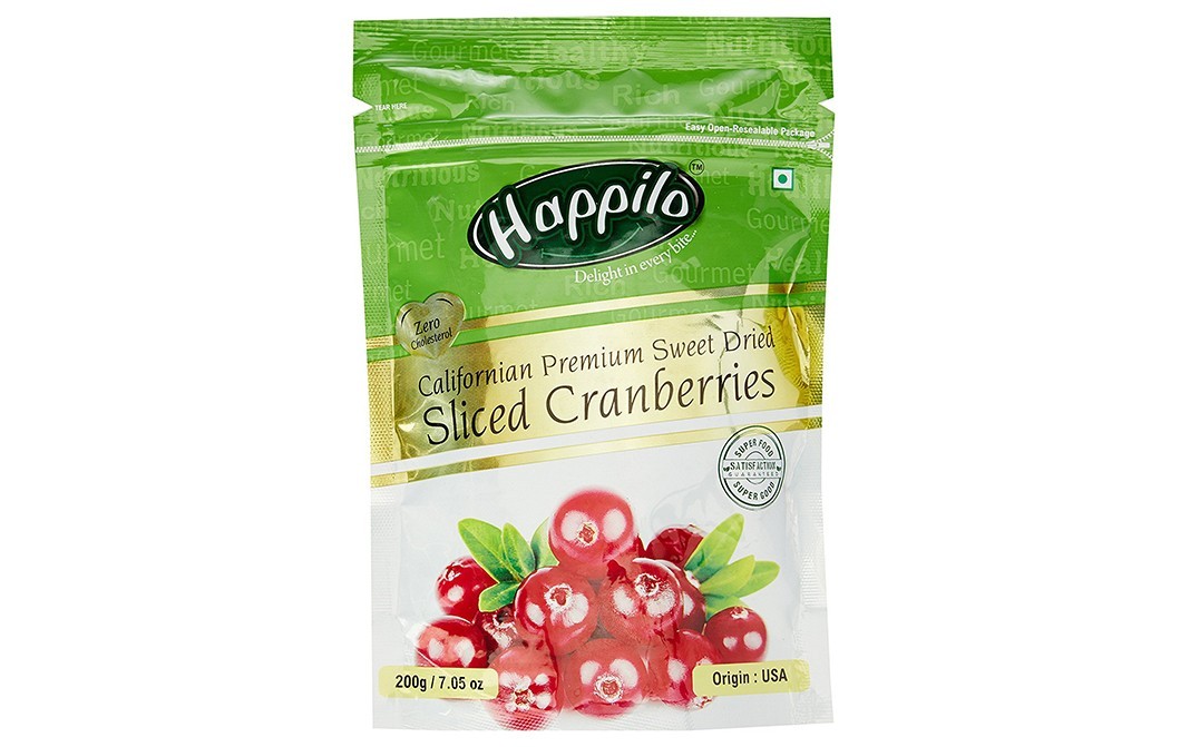 Happilo Californian Premium Sweet Dried Sliced Cranberries   Pack  200 grams